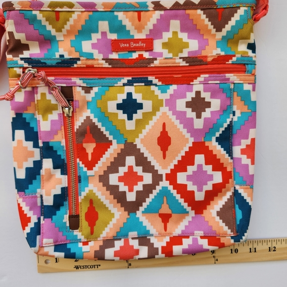 Vera Bradley Hacienda Diamonds Colorful Print Coral Strap Crossbody Bag Purse - Picture 14 of 15